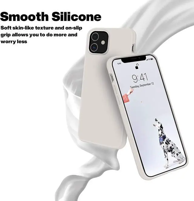 Alt view image 3 of 7 - OTOFLY Soft Silicone Designed for iPhone 12/12 Pro Case,[Military Grade Drop Protection] [Anti-Scratch Microfiber Lining] Shockproof Protective Phone Case Slim Thin Cover 6.1 inch,Stone