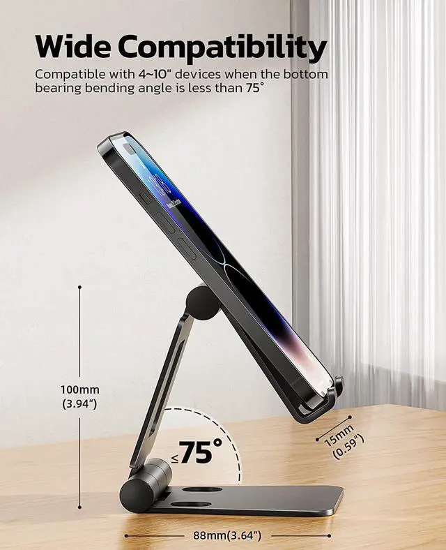 Alt view image 2 of 6 - Nulaxy Dual Folding Cell Phone Stand, Fully Adjustable Foldable Desktop Phone Holder Cradle Dock Compatible with Phone 14 13 12 11 Pro Xs Xs Max Xr X 8, Nintendo Switch, All Phones, Welcome to consult