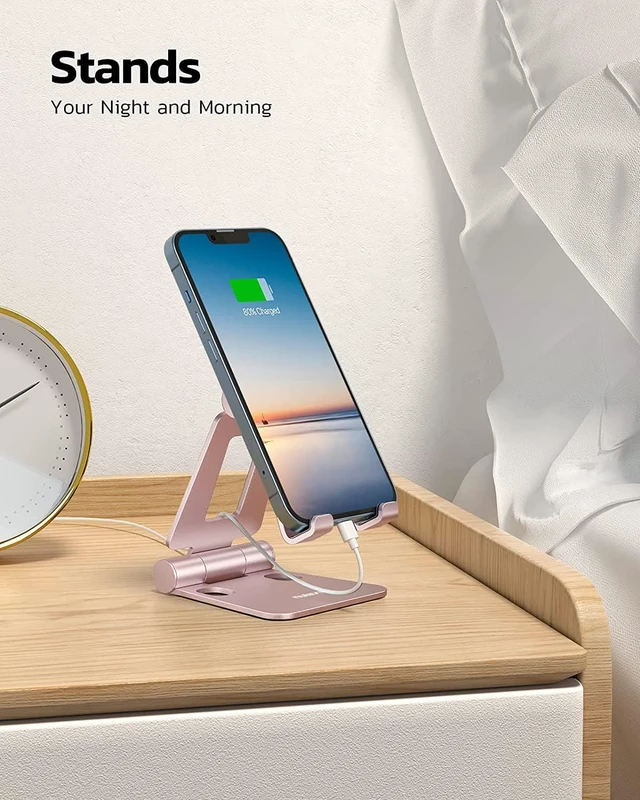 Alt view image 2 of 6 - Full Aluminum Dual Folding Cell Phone Stand for Desk Rose Gold