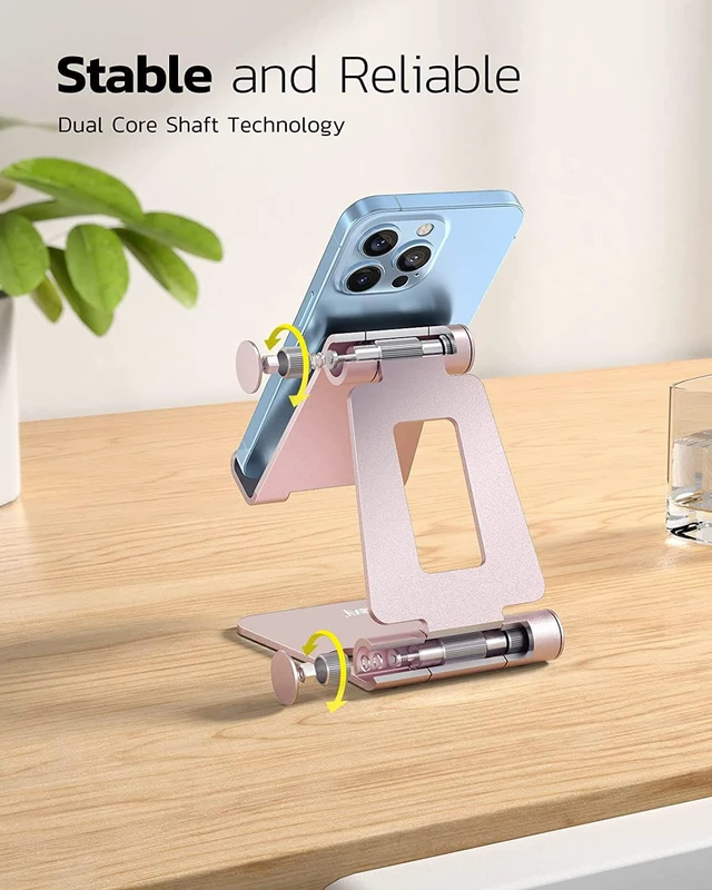 Alt view image 4 of 6 - Full Aluminum Dual Folding Cell Phone Stand for Desk Rose Gold