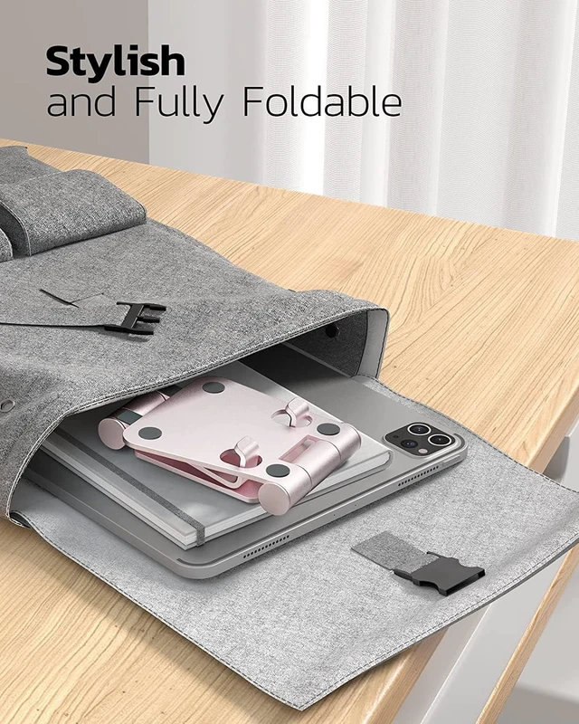 Alt view image 5 of 6 - Full Aluminum Dual Folding Cell Phone Stand for Desk Rose Gold