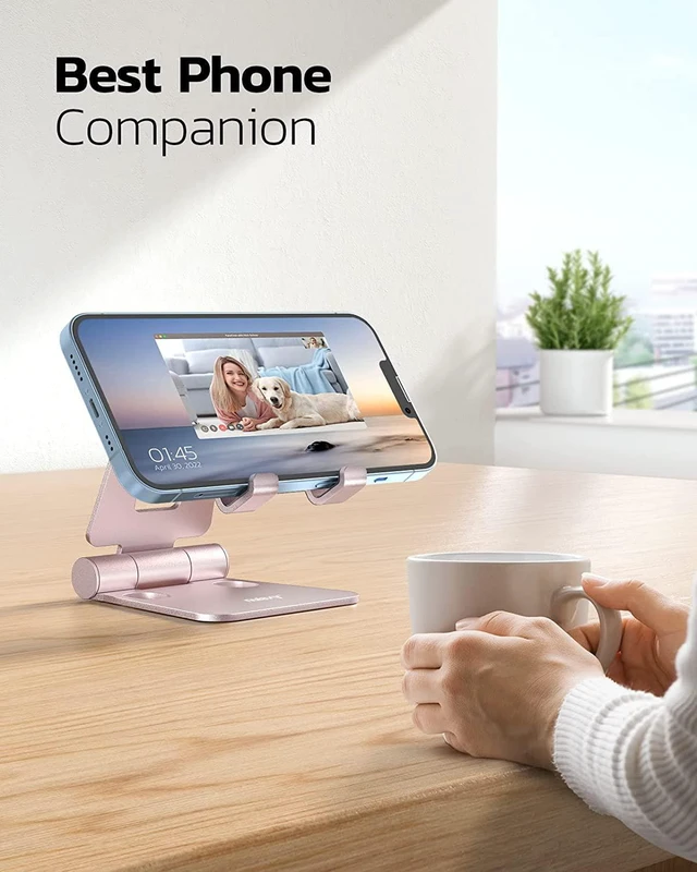 Alt view image 6 of 6 - Full Aluminum Dual Folding Cell Phone Stand for Desk Rose Gold