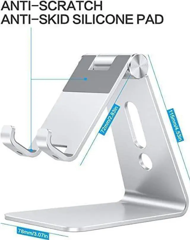 Alt view image 3 of 7 - Adjustable Cell Phone Stand Aluminum Desktop Cellphone Stand with Anti-Slip Base and Convenient Charging Port Fits All Smart Phones Silver