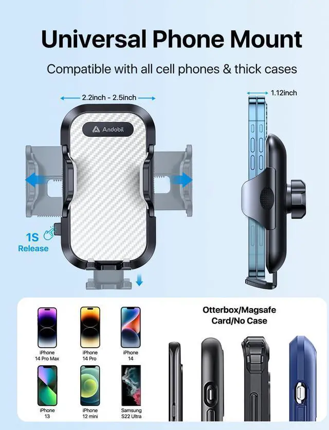 Alt view image 5 of 7 - andobil Car Phone Mount [Ultra Stable & Big Phones Friendly] Cell Phone Holders for Your Car Dashboard Windshield Vent Truck, Car Phone Holder Mount for iPhone 16 15 14 13 12 Pro Max Samsung S24 S23
