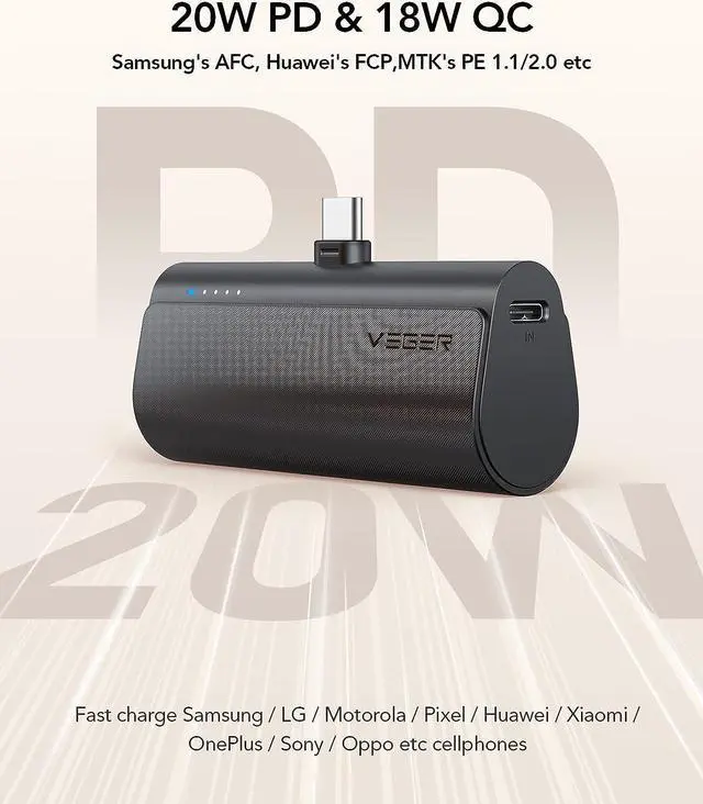 Alt view image 4 of 7 - VEGER 2 Packs of USB C Portable Chargers, 5000mAh Power Bank Fast Charge Cordless Battery Pack Compatible for iPhone 15/16/16 Plus/16 Pro/16 Pro Max, Samsung Galaxy S25/S24/S23 Android