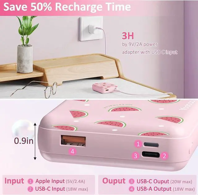 Alt view image 3 of 7 - Yoobao Portable Charger 20W 10000mAh Cute USB C in & Out Power Bank Fast Charging, PD 3.0+QC 4.0 High-Speed Charging Phone Battery Pack Compatible with iPhone 14 13 12Pro Max iPad Samsung Google LG