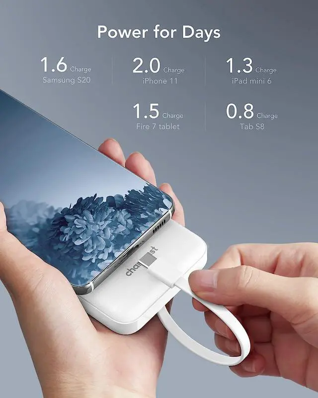Alt view image 4 of 7 - Portable Charger with Built in Cables, Portable Charger with Cords Wires Slim 10000mAh Travel Battery Pack 6 Outputs 3 Inputs 3A Fast Charging Power Bank for Samsung Google Pixel LG Moto iPhone iPad