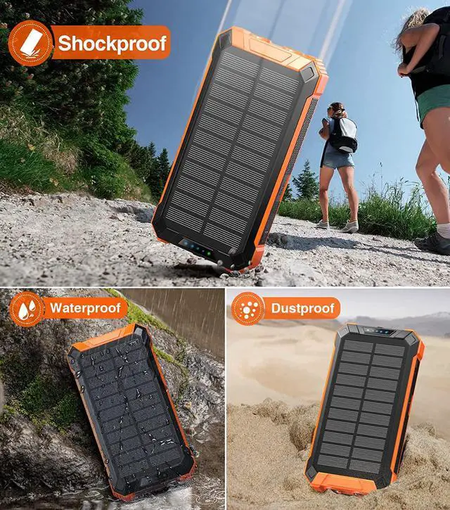 Alt view image 7 of 7 - GOODaaa Power Bank Wireless Charger 36000mAh Built in 4 Cables Six Outputs 15W Fast Charging Power Bank for All Mobile Devices Three Inputs Solar Portable Charger with Dual Flashlights, Carabiner