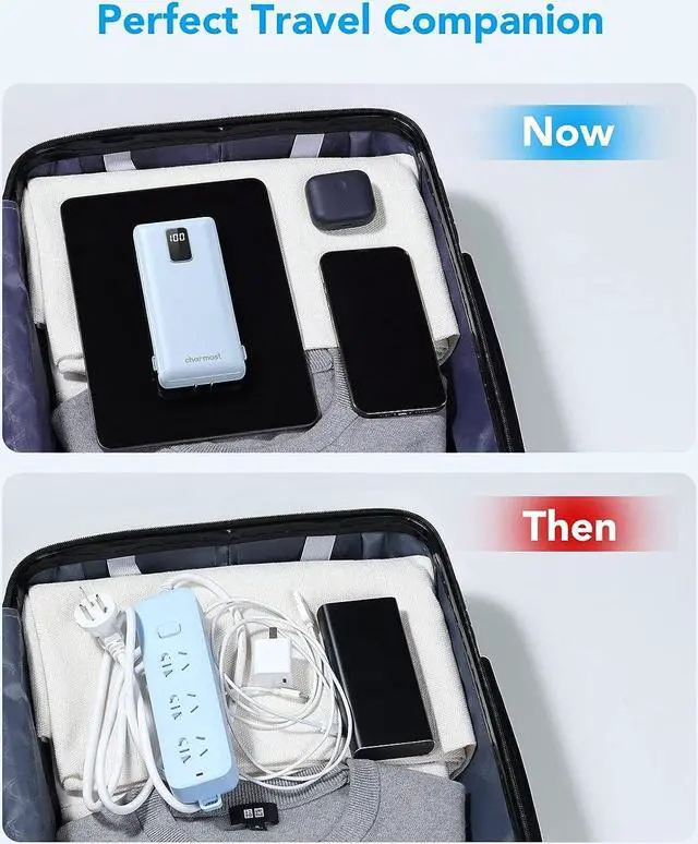 Alt view image 6 of 7 - Charmast Portable Charger with Built-in Cables & Wall Plug, 10000mAh Portable Power Bank, External Battery Pack Travel Essentials Compatible with iPhone 16/15/14/13, Samsung, iPad etc
