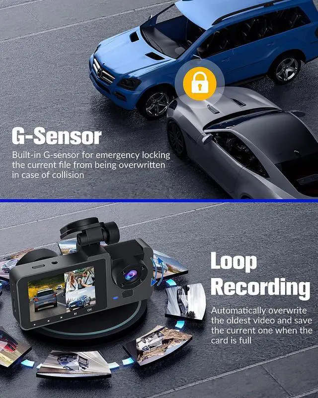 Alt view image 3 of 7 - Dash Camera for Cars,4K Full UHD Car Camera Front Rear with Free 32GB SD Card,Dashcams for Cars with Night Vision,24 Hours Parking Mode,WDR,G-Sensor,Motion Detection