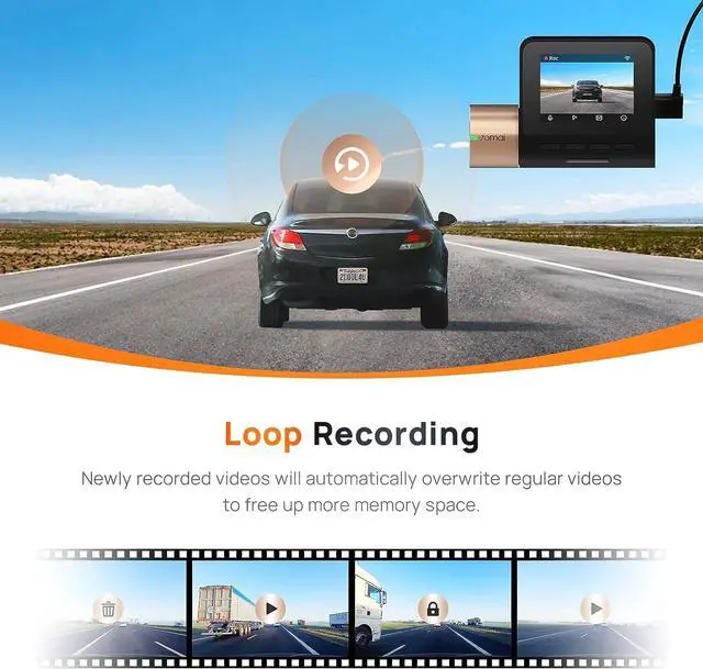 Alt view image 5 of 7 - 70mai Dash Cam Lite, 1080P Full HD, Smart Dash Camera for Cars, Sony IMX307, Built-in G-Sensor, 130° Wide Angle FOV, WDR, Night Vision, Loop Recording