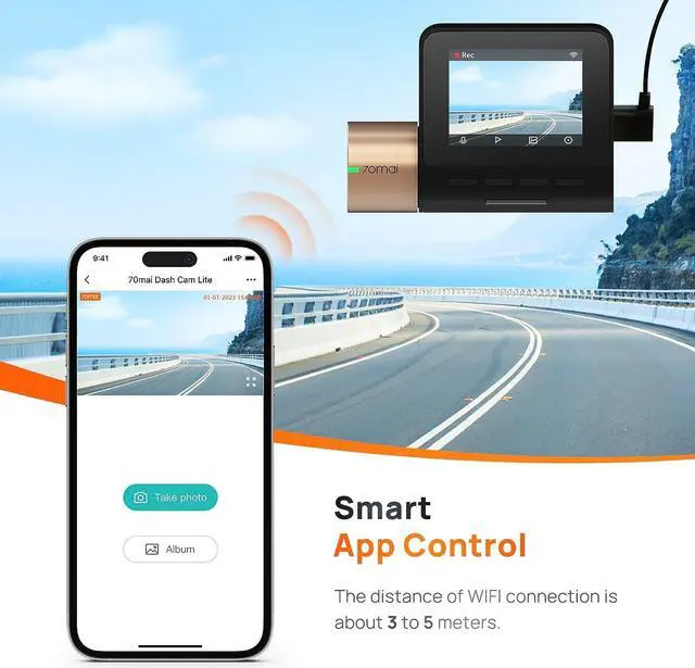 Alt view image 7 of 7 - 70mai Dash Cam Lite, 1080P Full HD, Smart Dash Camera for Cars, Sony IMX307, Built-in G-Sensor, 130° Wide Angle FOV, WDR, Night Vision, Loop Recording