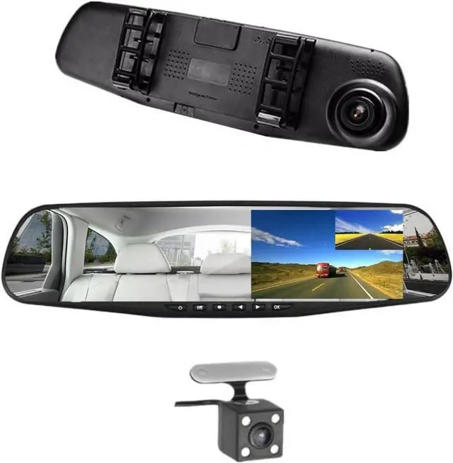 Main image of Car DVR Rear View Mirror Video Recroder 4.3" inch Back Up Car Camera Dual Lens Cam Night Vision Front and Rear Backup Reverse Security for Car