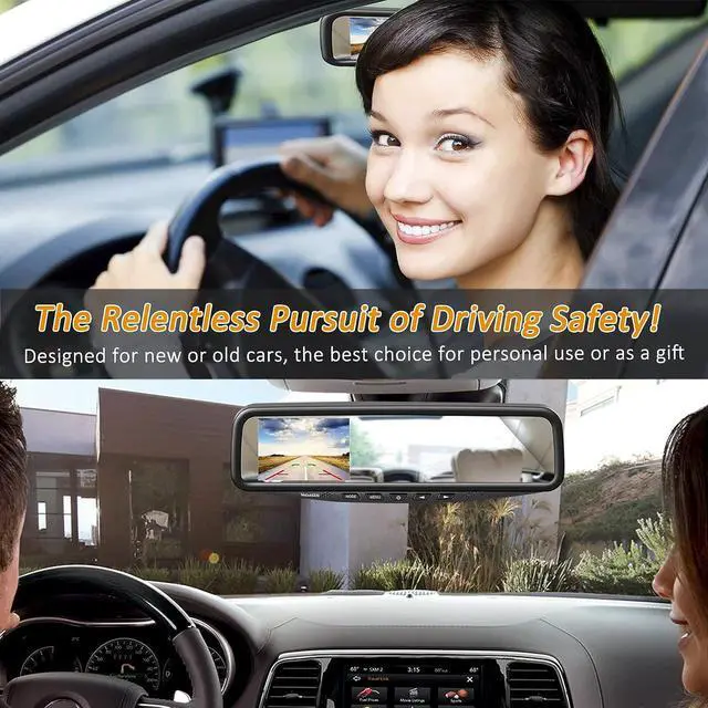 Alt view image 2 of 7 - VT1 1080P Wired Car Backup Camera Kit, Easy to Install for Continuous or Reversing Viewing, 4.3" in-Mirror Clip-on Monitor with HD Backup Camera for Cars, Pickups, SUVs, Vans, Sedans, Trucks