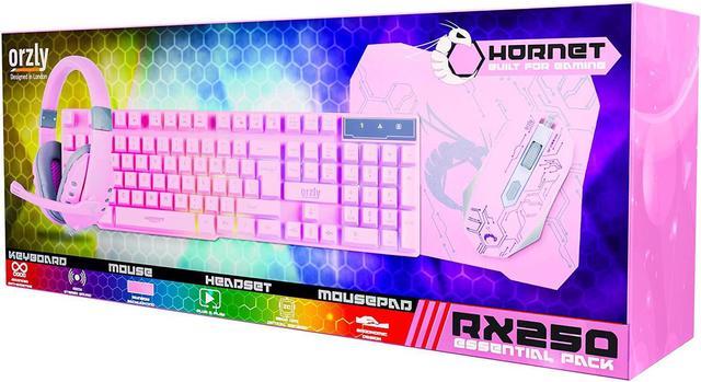 Gaming Keyboard and Mouse and Gaming Headset & Mouse Pad, Wired LED RGB Backlight Bundle for PC Gamers Users - 4 in 1 White Edition Hornet RX-250