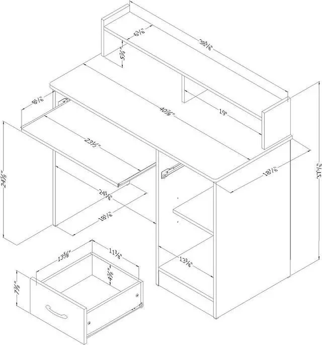 Alt view image 3 of 7 - South Shore Axess Desk with Keyboard Tray, Black