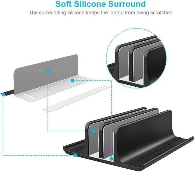 Alt view image 4 of 6 - Double Adjustable Vertical Laptop Stand Newly Designed 2 Slots Aluminum Desktop Dual Holder for All MacBook/Chromebook/Surface//iPad Up to 17.3 Inches - Black