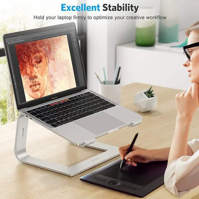Alt view image 3 of 7 - Laptop Stand, Detachable Laptop Mount, Aluminum Laptop Holder Stand for Desk, Compatible with MacBook Air/Pro, Dell, HP, Lenovo and All Laptops (11-16 inch), Silver