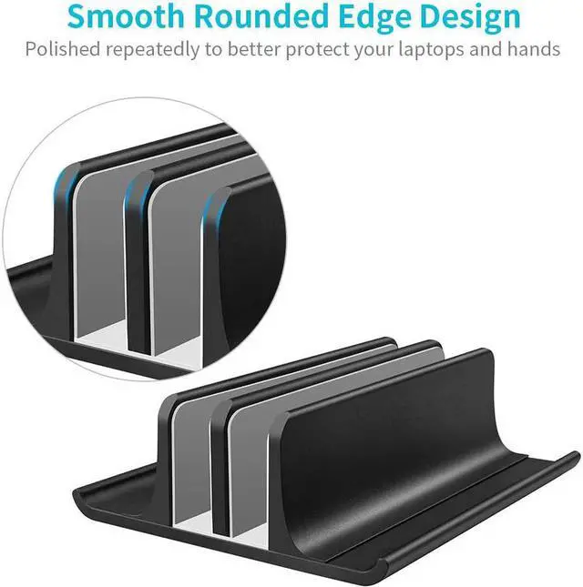 Alt view image 5 of 6 - Double Adjustable Vertical Laptop Stand Newly Designed 2 Slots Aluminum Desktop Dual Holder for All MacBook/Chromebook/Surface//iPad Up to 17.3 Inches - Black