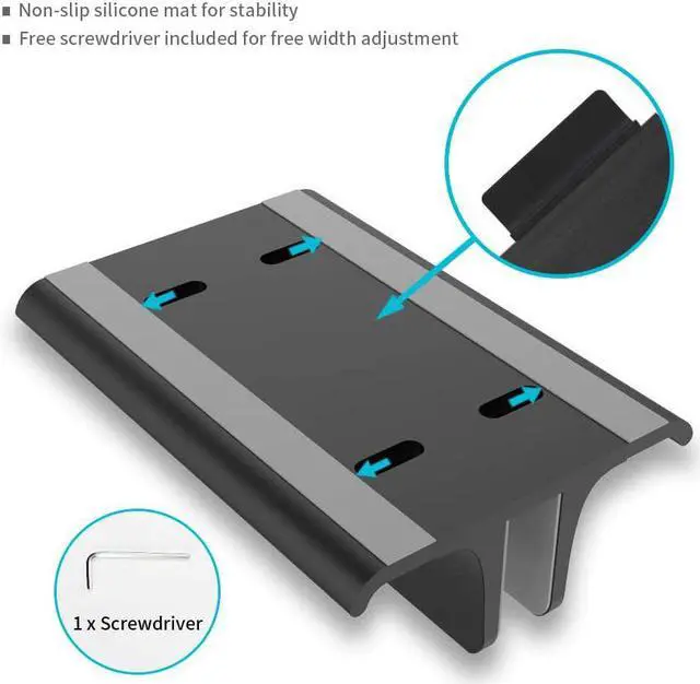 Alt view image 6 of 6 - Double Adjustable Vertical Laptop Stand Newly Designed 2 Slots Aluminum Desktop Dual Holder for All MacBook/Chromebook/Surface//iPad Up to 17.3 Inches - Black