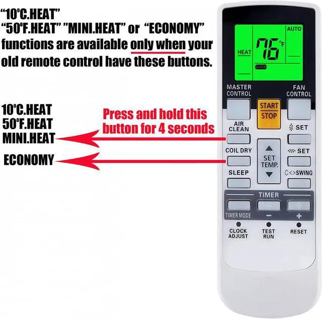 Alt view image 3 of 7 - Replacement Remote Control for Fujitsu ASU7RLF ASU9RLF ASU9RLQ ASU12RLF ASU12RLQ ASU18RLF ASU24RLF ASU18RLQ ASU18RL ASU24RLQ Wall Mounted Type Room Inverter Air Conditioner