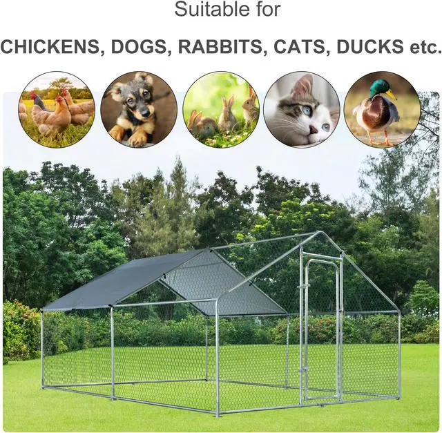 Alt view image 6 of 7 - GIAS Large Galvanized Metal Chicken Run Cage Coop with Cover Walk-In Pen Perfect for Outdoor Backyard Use - 13.1'L x 9.8'W x 6.5'H