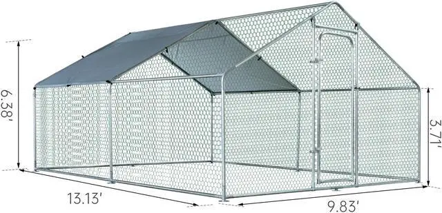 Alt view image 3 of 7 - GIAS Large Galvanized Metal Chicken Run Cage Coop with Cover Walk-In Pen Perfect for Outdoor Backyard Use - 13.1'L x 9.8'W x 6.5'H