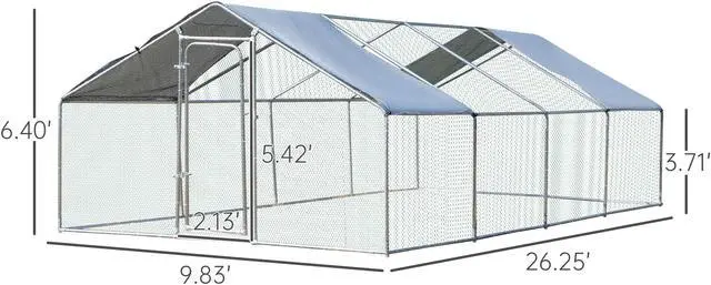 Alt view image 3 of 7 - GIAS Large Galvanized Metal Chicken Run Cage Coop with Cover Walk-In Pen Perfect for Outdoor Backyard Use - 26.3' L x 9.83' W x 6.4' H