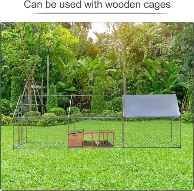 Alt view image 2 of 7 - GIAS Large Galvanized Metal Chicken Run Cage Coop with Cover Walk-In Pen Perfect for Outdoor Backyard Use - 19.7' L x 9.83' W x 6.4' H