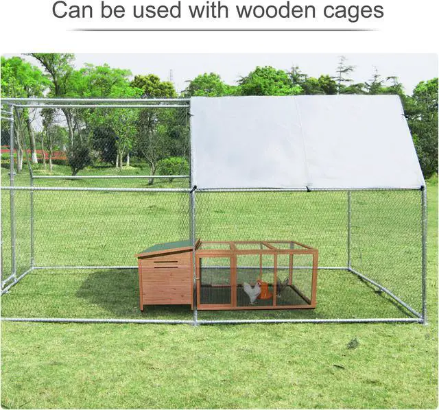 Alt view image 2 of 7 - GIAS Large Galvanized Metal Chicken Run Cage Coop with Cover Walk-In Pen Perfect for Outdoor Backyard Use - 13.1'L x 9.8'W x 6.5'H