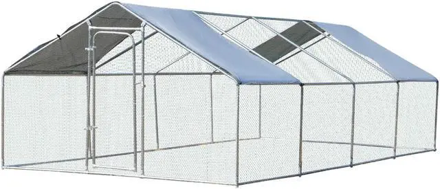 Main image of GIAS Large Galvanized Metal Chicken Run Cage Coop with Cover Walk-In Pen Perfect for Outdoor Backyard Use - 26.3' L x 9.83' W x 6.4' H