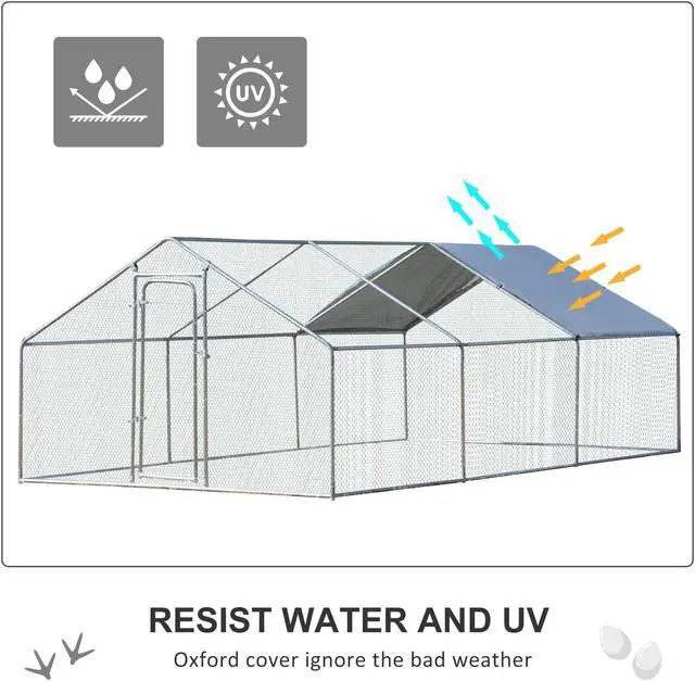 Alt view image 5 of 7 - GIAS Large Galvanized Metal Chicken Run Cage Coop with Cover Walk-In Pen Perfect for Outdoor Backyard Use - 19.7' L x 9.83' W x 6.4' H