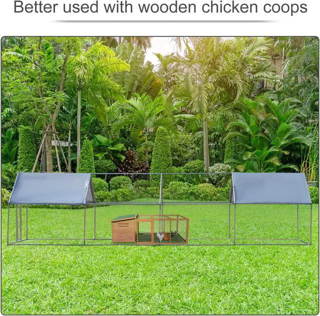 Alt view image 2 of 7 - GIAS Large Galvanized Metal Chicken Run Cage Coop with Cover Walk-In Pen Perfect for Outdoor Backyard Use - 26.3' L x 9.83' W x 6.4' H