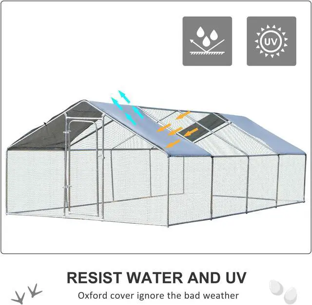 Alt view image 6 of 7 - GIAS Large Galvanized Metal Chicken Run Cage Coop with Cover Walk-In Pen Perfect for Outdoor Backyard Use - 26.3' L x 9.83' W x 6.4' H