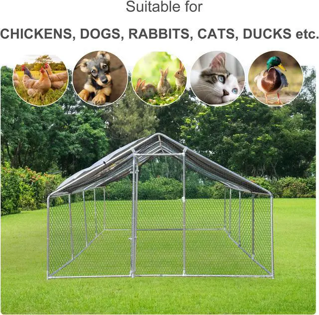 Alt view image 4 of 7 - GIAS Large Galvanized Metal Chicken Run Cage Coop with Cover Walk-In Pen Perfect for Outdoor Backyard Use - 26.3' L x 9.83' W x 6.4' H