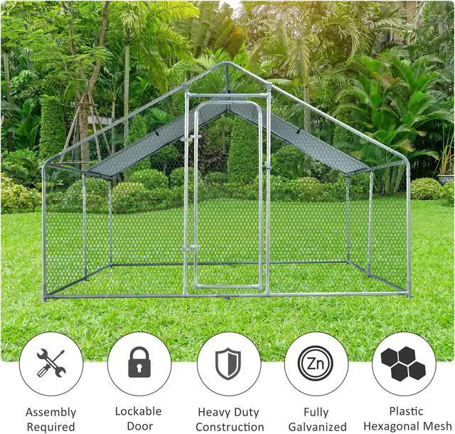 Alt view image 4 of 7 - GIAS Large Galvanized Metal Chicken Run Cage Coop with Cover Walk-In Pen Perfect for Outdoor Backyard Use - 13.1'L x 9.8'W x 6.5'H
