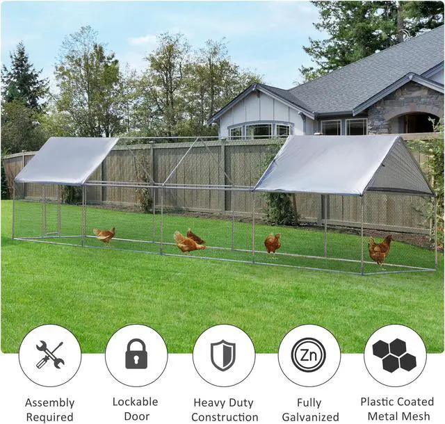 Alt view image 5 of 7 - GIAS Large Galvanized Metal Chicken Run Cage Coop with Cover Walk-In Pen Perfect for Outdoor Backyard Use - 26.3' L x 9.83' W x 6.4' H