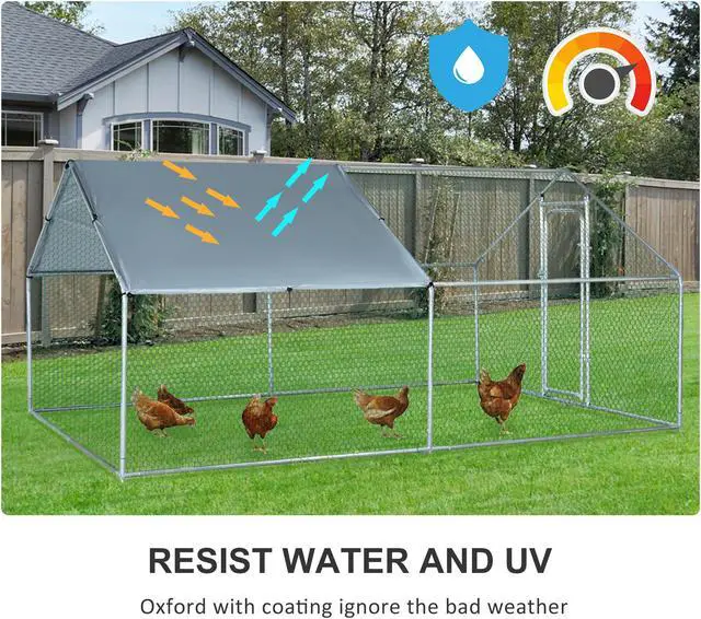 Alt view image 5 of 7 - GIAS Large Galvanized Metal Chicken Run Cage Coop with Cover Walk-In Pen Perfect for Outdoor Backyard Use - 13.1'L x 9.8'W x 6.5'H