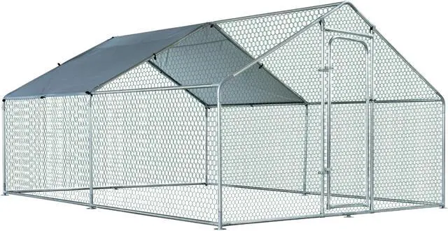 Main image of GIAS Large Galvanized Metal Chicken Run Cage Coop with Cover Walk-In Pen Perfect for Outdoor Backyard Use - 13.1'L x 9.8'W x 6.5'H