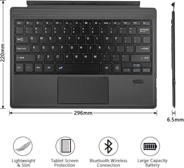Alt view image 7 of 7 - Tomsenn Surface Pro 6 Keyboard Type Cover with Touchpad (Wireless Bluetooth) 7-Color Backlit LED Lighting | Ultra Slim, Rechargeable, Travel Use | Lithium Ion Battery