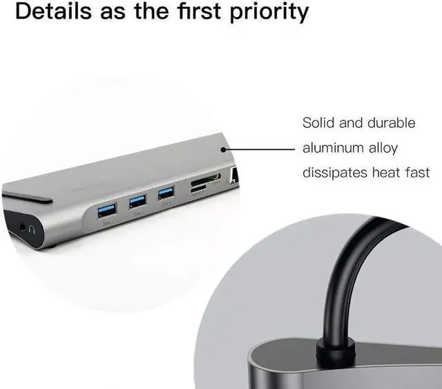 Main image of USB Type C Hub, USB C Hub, USB Type C Docking Station 10 in 1, USB C to HDMI, USB C to VGA, USB C to 3USB 3.0, RJ45 Gigabit Ethernet PD SD/TF Card Reader 3.5mm for MacBook Air, MacBook Pro