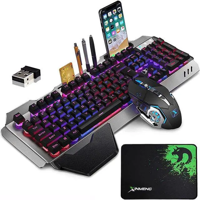 Main image of Wireless Gaming Keyboard and Mouse Combo with Rainbow LED Backlit Rechargeable 4800mAh Battery Metal Panel Mechanical Ergonomic Waterproof Dustproof 7Color Mute Mice for Computer PC Mac Gamer (Purple)