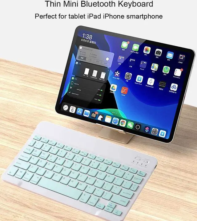 Alt view image 5 of 6 - Ultra-Slim Bluetooth Keyboard Portable Rechargeable Wireless Keyboard Compact for Android Windows Tablet Cell Phone iOS iPhone iPad, iPad Pro, iPad Air, iPad Mini, MacBook Pro Air (Small Size Green)