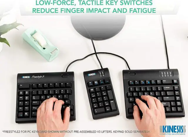 Alt view image 7 of 7 - KINESIS Freestyle2 USB-A Ergonomic Keyboard w/ VIP3 Lifters for PC (9" Separation) (KB820PB-US)