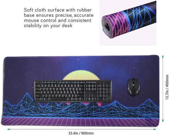 Alt view image 3 of 7 - Large Gaming Mouse Pad, Extended XXL Desk Pad & Non-Slip Rubber Mat for Mice and Keyboard with Stitched Edges 90x40 zisesun011