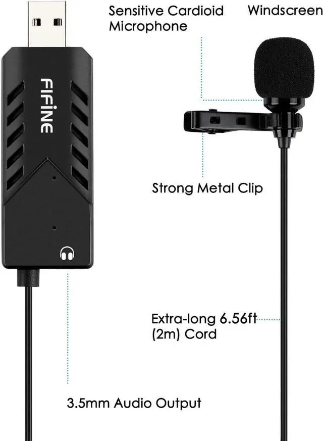 Alt view image 2 of 7 - USB Lavalier Lapel Microphone, Clip-on Cardioid Condenser Computer Mic Plug and Play USB Microphone with Sound Card for PC and Mac-K053