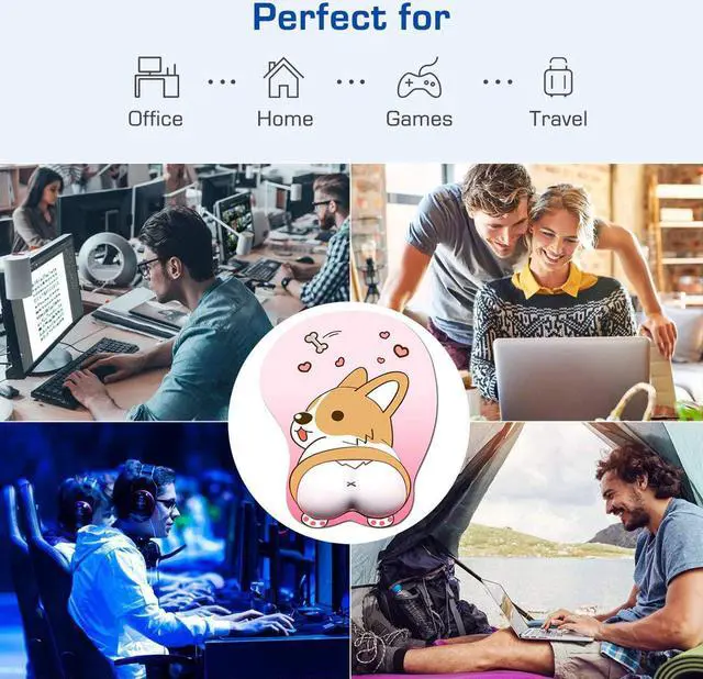 Alt view image 6 of 7 - Tidoopu Mouse Pad with Wrist Support Gel Ergonomic 3D Mouse Pad Anime Corgi Dog Mousepad Gaming Mouse Mat for PC Laptops (Pink)