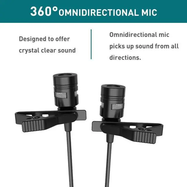 Alt view image 5 of 6 - PoP voice Premium 16 Feet Dual-head Lavalier Microphone, Professional Lapel Clip-on Omnidirectional Condenser Mic for Apple iPhone,Android,PC,Recording Youtube,Interview,Video Conference,Podcast