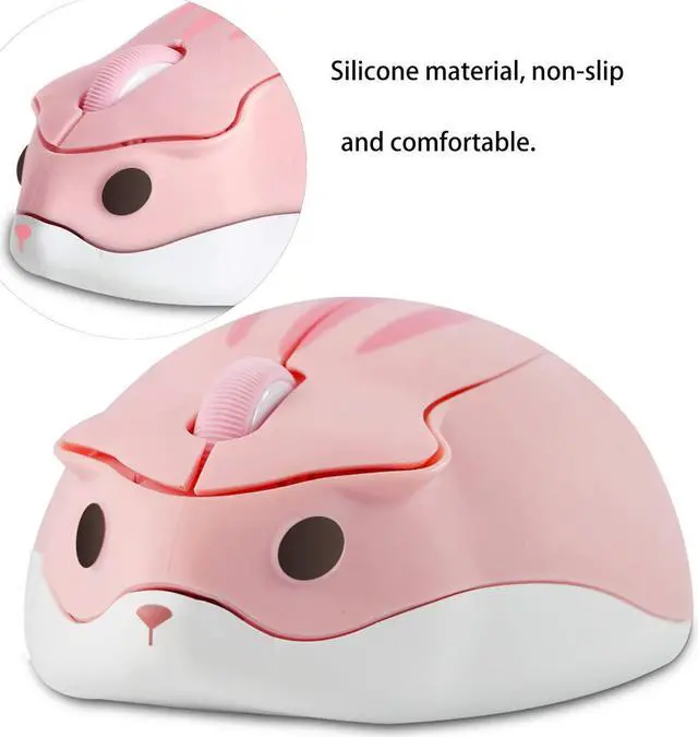 Alt view image 4 of 5 - elec Space 2.4G Wireless Mouse, Cute Animal Hamster Shape Silent Mouse with Gift 1 Random Color Cable Clip, 3 Buttons Cordless Mouse for PC Mac Laptop Notebook Computer-Pink