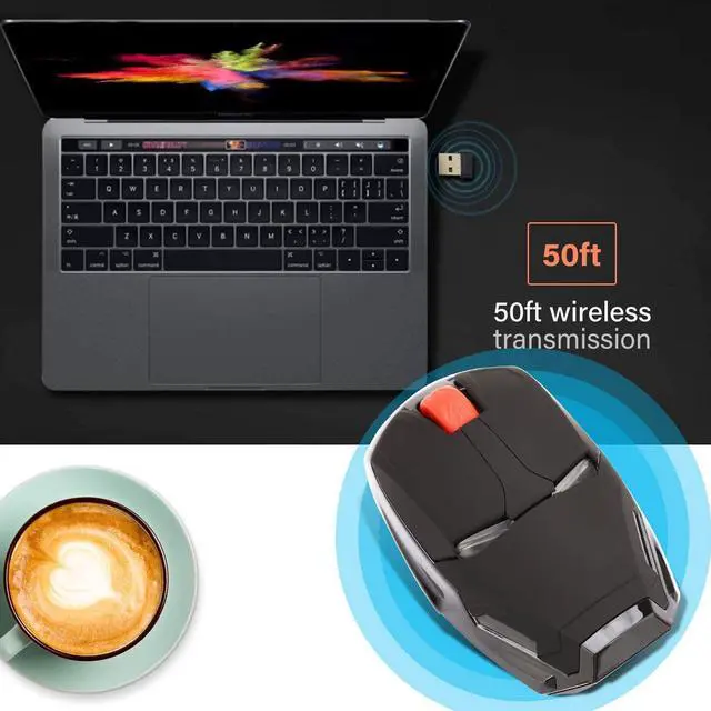 Alt view image 5 of 6 - Ergonomic Wireless Mouse Cool Iron Man Mouse 2.4G Portable Mobile Computer Click Silent Mouse Optical Mice with USB Receiver, Black or Golden for Notebook PC Laptop Computer Mac Book, Add a Keychain